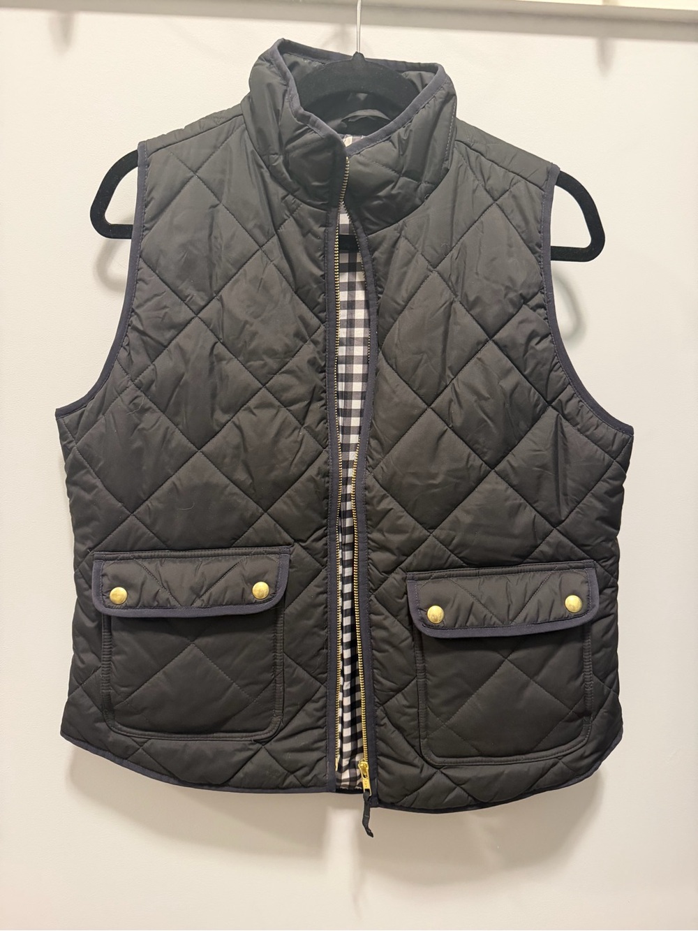 J. Crew Quilted Black Sleeveless Puffer Vest with Gold-Tone Buttons